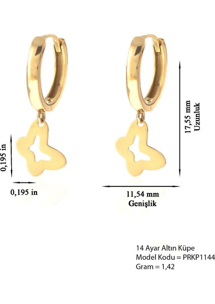 Kadın 14 Ayar Altın Kelebek Sallantılı Küpe modelleri