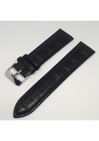 Atasaat Siyah Renk Croco Suni Deri Saat Kordonu 24 mm