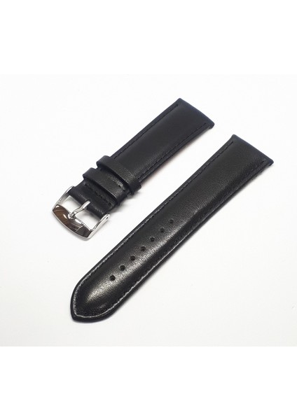 Atasaat Siyah Renk Desensiz Hakiki Deri Saat Kordonu 22 mm