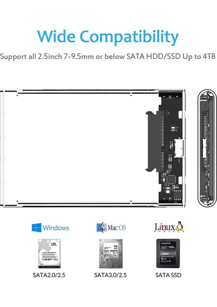 2.5 Inç Sata USB 3.0 Harddisk Kutusu - Şeffaf - Micro USB