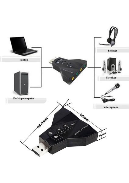 7.1 USB Ses Kartı USB Sound Kart Virtual 3D Çevirici