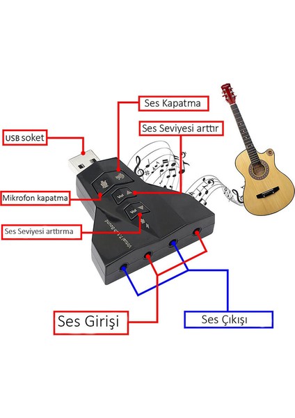 7.1 USB Ses Kartı USB Sound Kart Virtual 3D Çevirici