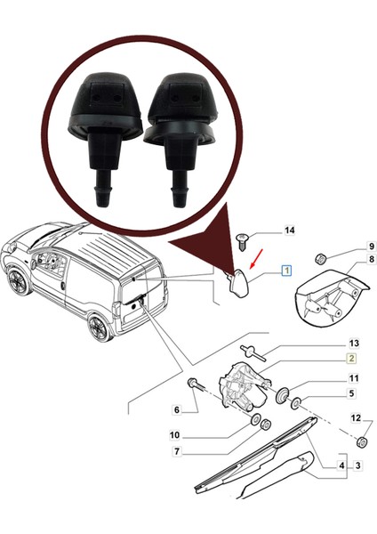 Bsp999 Fiat Doblo Fiorino Punto Nemo Bipper İçin Arka Cam Silecek Su Fıskiyesi 60666173