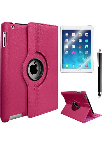 - Apple iPad 2 3 4 - Tablet Kılıfı 360 full Korumalı Yatay Dikey Dönebilen Standlı Kılıf - Pembe Koyu