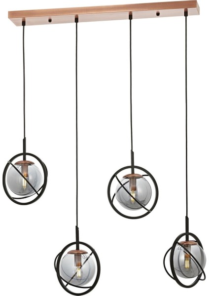 AV-60291-4Y-BSY Siyah Boyalı Modern Avize E14 Metal Cam 80x22cm