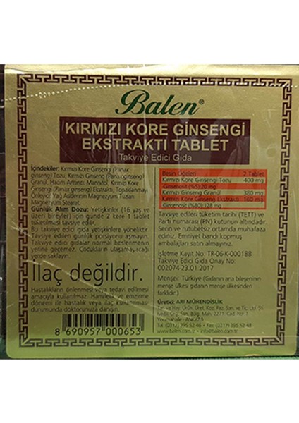 Tahta Kutu Kırmızı Kore Ginseng 600 Mg 120 Tablet 3 Adet fiyatları