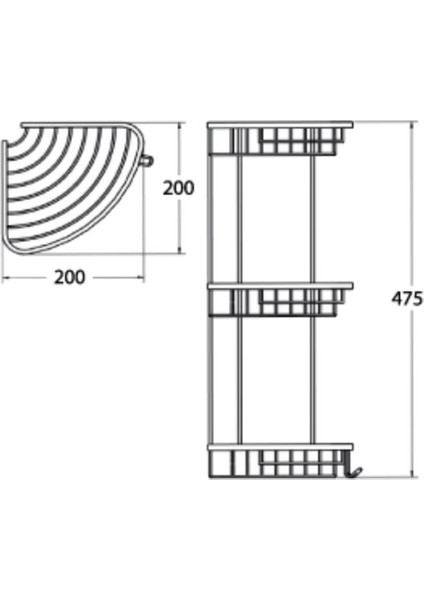 Banyo Paslanmaz Pirinç 20 x 20 cm Deniz Üçlü Şampuanlık Köşe Süngerlik