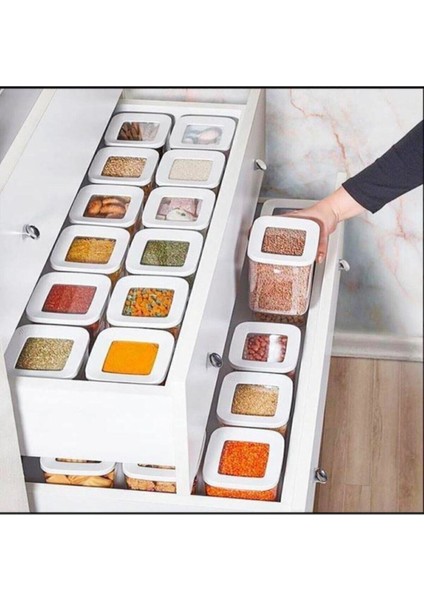 Çok Amaçlı Kare Kapaklı Şeffaf Füme Erzak Saklama Kabı 15'li Set
