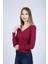 Kadın Mürdüm Yakası Çıtçıt Detaylı Uzun Kol T-Shirt 1