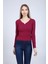 Kadın Mürdüm Yakası Çıtçıt Detaylı Uzun Kol T-Shirt 2