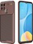 Oppo A15S Kılıf Karbon Desenli Lux Neyro Silikon + Tam Kaplayan 6d Nano Ekran Koruyucu Kahverengi 1