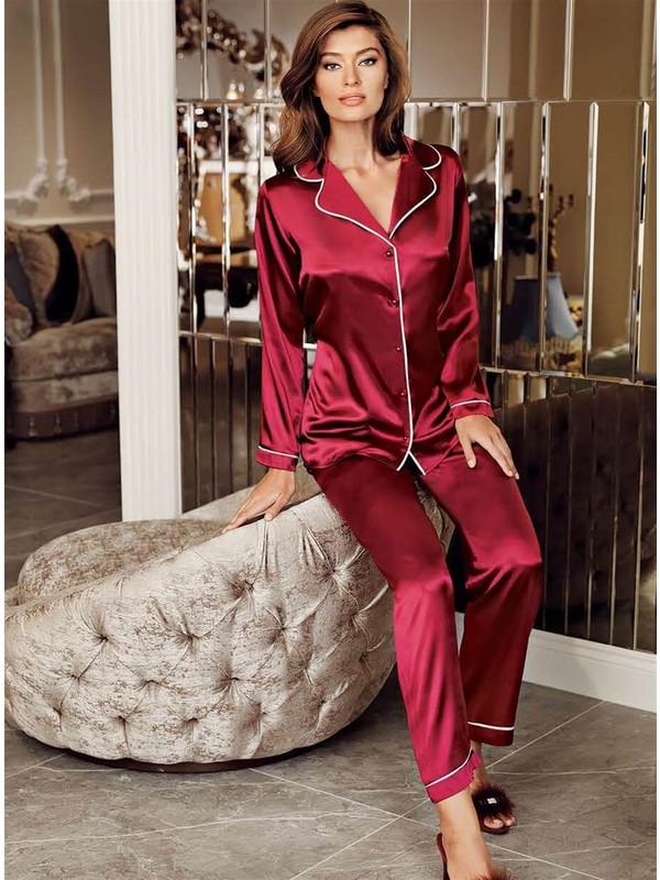 Perin 1030 Bayan Biyeli Saten 2'li Çeyizlik Pijama Takımı