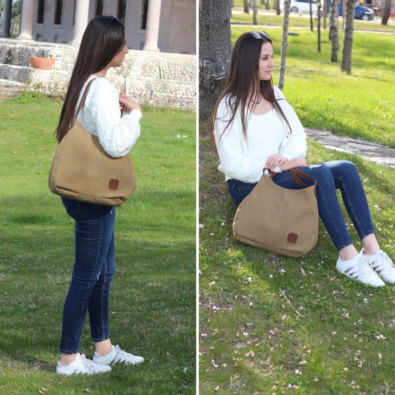 Cappadocia Vintage 3286 Lonia Kadın Açık Gri Kanvas Pamuklu Günlük Omuz El Tote Çantası