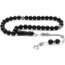 DAVİD BLACK 925 Ayar Gümüş Püsküllü Küre Kesim Rus Oltu Tesbih