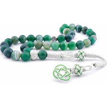 DAVİD BLACK 1000 Ayar Kazaz Püsküllü Yeşil Akik Tesbih