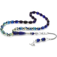 DAVİD BLACK 925 Ayar Gümüş Püsküllü Bilek Boy Süzme Mavi Ateş Kehribar Tesbih