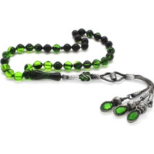 DAVİD BLACK 1000 Ayar Gümüş Kazaz Püsküllü Istanbul Kesim Süzme Yeşil Ateş Kehribar Tesbih