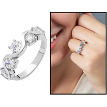 Tesbihane Starlight Diamond Pırlanta Montür Asimetrik 925 Ayar Gümüş Kadın Beştaş Yüzük