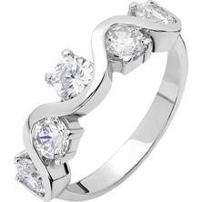 Tesbihane Starlight Diamond Pırlanta Montür Asimetrik 925 Ayar Gümüş Kadın Beştaş Yüzük