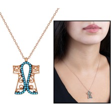 Gümüş Hediye Al Turkuaz Taşlı Sarı Kaftan Tasarım 925 Ayar Gümüş Kadın Kolye