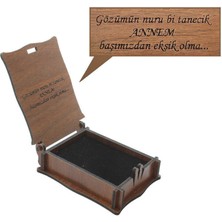 Tesbihane Özel Mesaj Yazılı Kahverengi Ahşap Hediye Kolye Küpe Kutusu (M-3)
