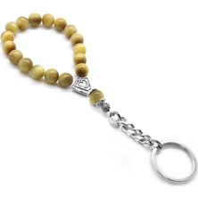 Tesbihane Sarı Kaplangözü Doğaltaş - Krom Çelik Kombinli Tesbih Anahtarlık