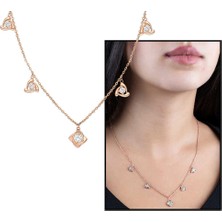 DAVİD BLACK Zirkon Tektaş-Rüzgar Gülü Kombinli Rose Renk 925 Ayar Gümüş Şans Kolyesi