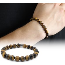 DAVİD BLACK 925 Ayar Gümüş Baklava Desen Kombinli Küre Kesim Kaplangözü Bileklik