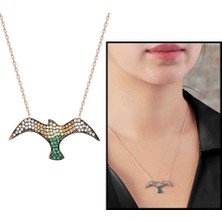 DAVİD BLACK Yeşil/sarı Zirkon Taşlı Martı Tasarım 925 Ayar Gümüş Bayan Kolye