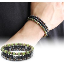 DAVİD BLACK Küre Kesim Yeşil Yeşim-Oniks-Hematit Kombinli Doğaltaş Bileklik