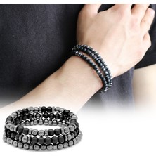 DAVİD BLACK Küre Kesim Siyah Oniks-Hematit Kombinli Doğaltaş Bileklik