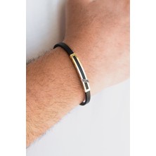 Semiz Kuyumculuk Sade Tasarım Kauçuk Erkek Altın Bileklik