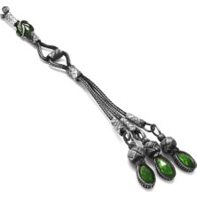 Gül Endam Yeşil Zirkon Taşlı 3lü Uzun Model 1000 Ayar Gümüş Kazaz Püskül