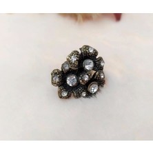 Hd Marketim Otantik Çiçek Tasarım Kadın Yüzük Swaroski Taşlı Yüzük Ayarlanabilir Ölçü