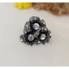 Hd Marketim Otantik Çiçek Tasarım Kadın Yüzük Swaroski Taşlı Yüzük Ayarlanabilir Ölçü