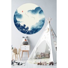 Msticker Yuvarlak Mavi Tonlarda Manzara Duvar Sticker (95X95 Cm)