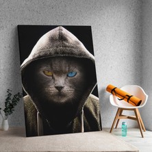 Deko Gonya Renkli Gözlü Kapşonlu Kedi Adam Temalı Dekoratif Kanvas Tablo
