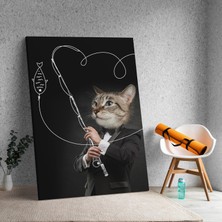 Deko Gonya Kedi Kafalı Balık Tutan Iş Adamı Dekoratif Tablo