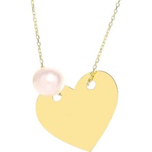 Prenses Pırlanta Kadın 14 Ayar Altın Mayorka Incili Kalp Kolye