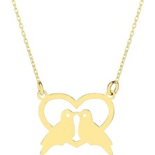 Prenses Pırlanta Kadın 14 Ayar Altın Sevgili Kuşlar Kolye