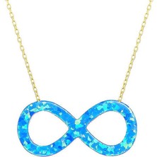 Prenses Pırlanta Kadın 14 Ayar Altın Sedef Opal Taşlı Sonsuzluk Kolye