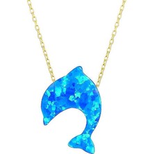 Prenses Pırlanta Kadın 14 Ayar Altın Sedef Opal Taşlı Yunus Kolye