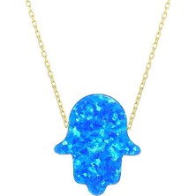 Prenses Pırlanta Kadın 14 Ayar Altın Sedef Opal Taşlı Kolye Fatma Eli Kolye