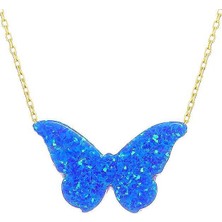 Prenses Pırlanta Kadın 14 Ayar Altın Sedef Opal Taşlı Kelebek Kolye