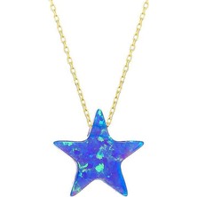 Prenses Pırlanta Kadın 14 Ayar Altın Sedef Opal Taşlı Yıldız Kolye