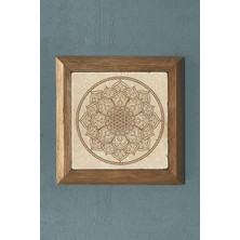 Oscar Stone Decor Yaşam Çiçeği Mandala  Masif Ahşap Çerçeveli  Taş Tablo -Duvar DEKORU-28X28 cm