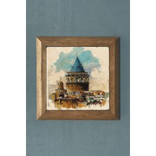 Oscar Stone Galata Kulesi Masif Çerçeveli Taş Tablo-Wall Decor- Oscar Stone Decor 28X28 cm