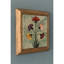 Oscar Stone Ebruli Çiçek Çalışması-Masif Çerçeveli  Taş Tablo-Wall Decor- Oscar Stone Decor 28X28 cm