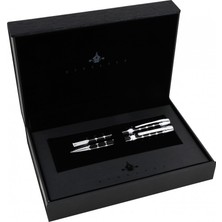 Steelpen Serra Dolma & Tükenmez Kalem Seti Siyah Üstü Beyaz Sedef Işlemeli 800-41