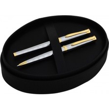 Steelpen Lemans Roller & Tükenmez Kalem Seti Desenli Gold Krom 817